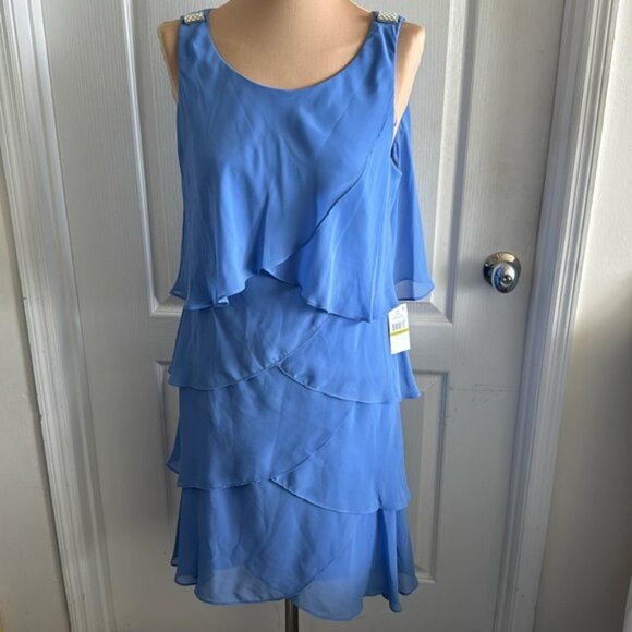 SLNY Sleeveless Tiered Mini Blue Bright Peri Dress Pull On Sz.14 - Picture 3 of 10